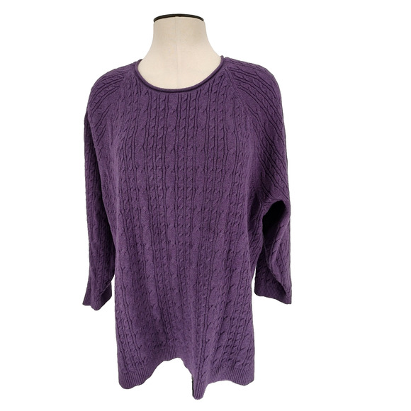 Lands End Woman Purple Heavy Cable Pullover Sweater Sz- 3X /24-26 Raglan Sleeve - Picture 1 of 8